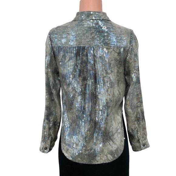 NWT Anthropologie Pilcro Sequin Embellished Tie Dye Button Down Shirt Blouse XS - Picture 3 of 16